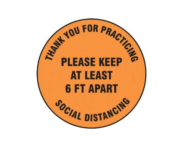 Slip-Gard Social Distancing Textured-Vinyl Floor Sign 12" , 5/Pack , Orange , Safety ACC-MFS428-12