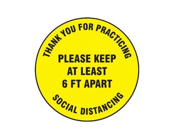 Slip-Gard Social Distancing Textured-Vinyl Floor Sign Yellow , 12" , 5/Pack , Safety ACC-MFS426-12