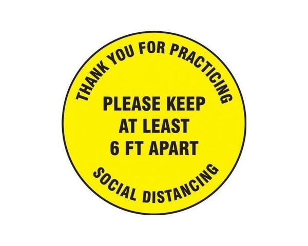 Slip-Gard Social Distancing Textured-Vinyl Floor Sign Yellow , 17" , 5/Pack , Safety ACC-MFS427-17