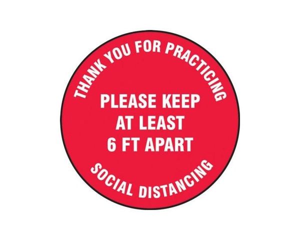 Slip-Gard Social Distancing Textured-Vinyl Floor Sign Red , 12" , 5/Pack , Safety ACC-MFS422-12