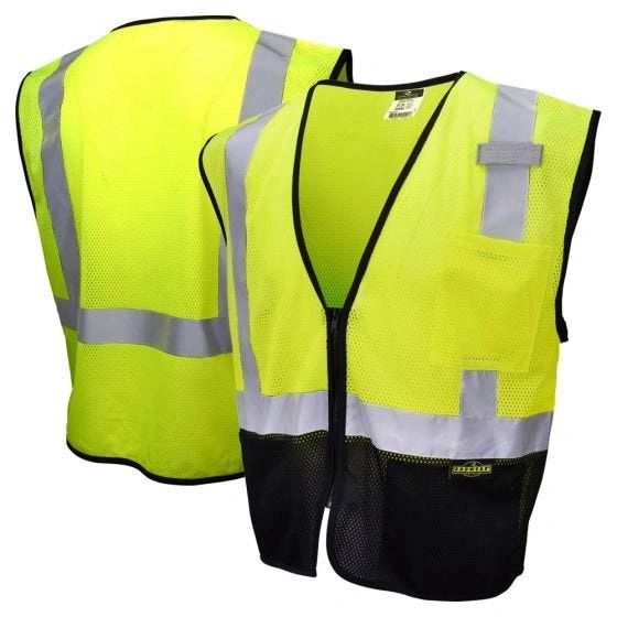 Radians Class 2 Black Bottom Economy Mesh Safety Vest , Different Sizes , 5/Case , Safety RAD-SV3B-2ZGM