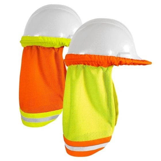 Enhanced Visibility Reflective Contrasting Mesh Hard Hat Sun Shield , Lime/ Orange , 10/Case , Safety HVS-CA08115