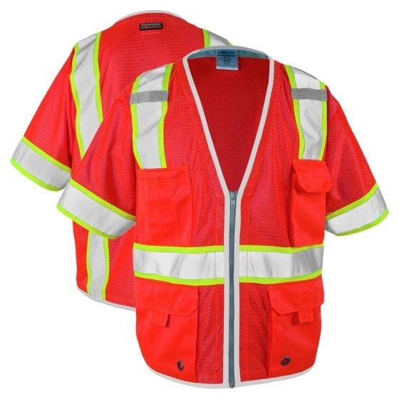 Brilliant Series Class 3 Hi Vis Red Heavy Duty Safety Vest , Different Sizes , 5/Case , Safety MLK-1750