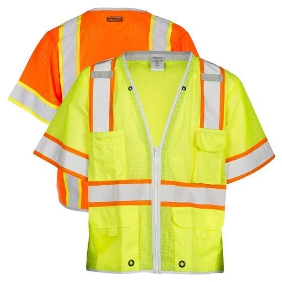 Brilliant Series Class 3 Heavy Duty Safety Vest , Lime/Orange , Different Sizes , 5/Case , Safety MLK-1550