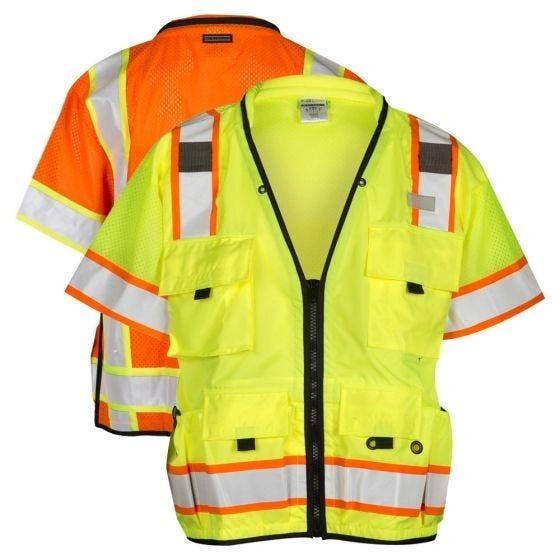 Class 3 Professional Surveyors Safety Vest High Visibility Lime/Orange , Different Sizes, Each , Safety-S5011