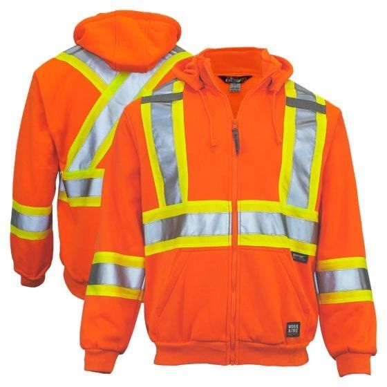 Work King Class 2 Zip Front Fleece Hoodie , Different Sizes , High Visibility Lime/Orange , Safety RCH-S494-OR