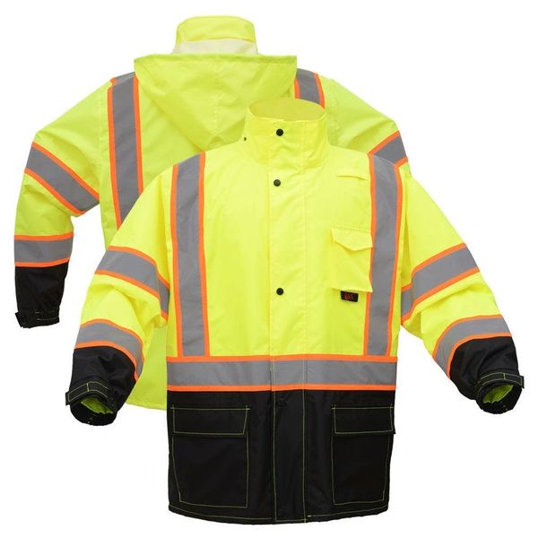 Class 3 HiVis Black Bottom Safety Rain Coat High Visibility Lime ...