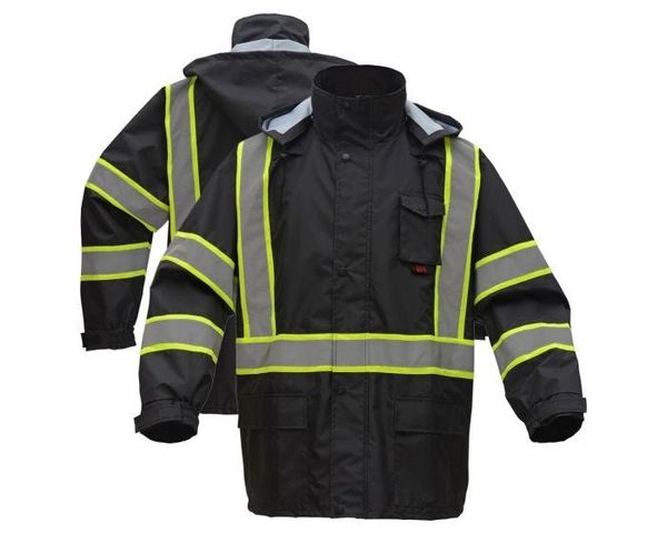 GSS Safety Contrast Series Enhanced Visibility Rain Coat Black , Different Sizes , Safety GSS-6007