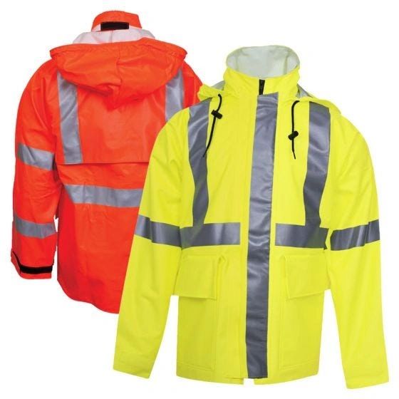 National Safety Apparel Class 3 FR 30" Long Rain Jacket HRC-2 High Visibility , Lime/Orange , Different Sizes , Safety NSA-R30RL06