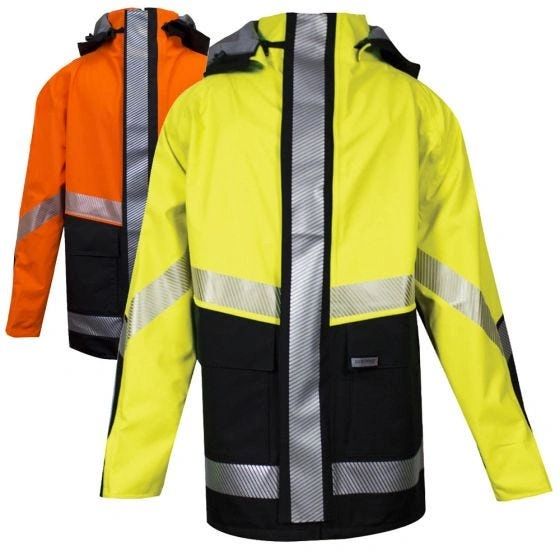 National Safety Apparel Hydrolite Class 3 FR Gore-Tex Pyrad Rain Jacket HRC-3 High Visibility , Lime/Orange , Different Sizes , Safety NSA-HYDROJACK-YB