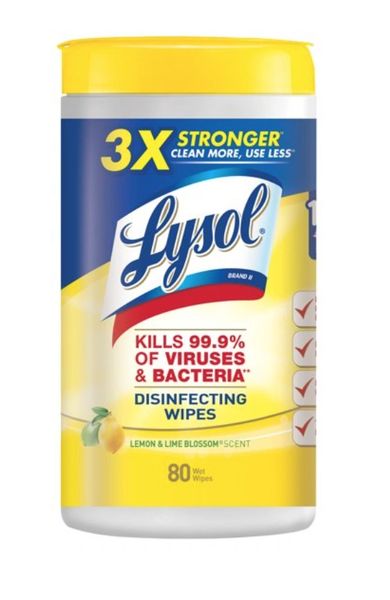 Lysol Disinfectant Wipes 3X Stronger, 80/Plastic Tube Lemon & Lime Blossom , Lysol-3X-Stronger