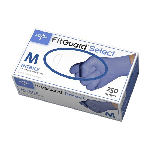 FitGuard Select Nitrile Powder-Free Exam Gloves, Blue, Medium , 250/Box , 10 Box/Case , Medline FG2602