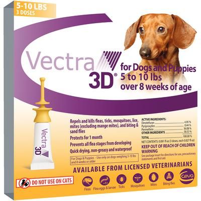 Vectra 3D for Dogs and Puppies 3 Doses, 5-10 Lb Dogs ,12 Boxes/Carton , CEVA D73860B