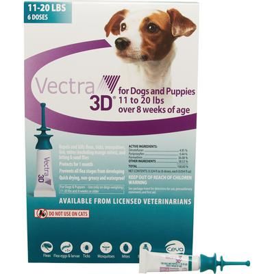 Vectra 3D for Dogs and Puppies 11-20 Lb, 6 Doses, 12 Boxes/Carton , CEVA D73813B