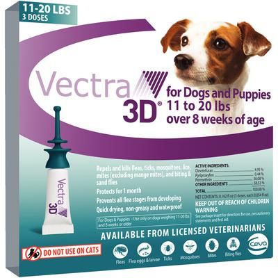 Vectra 3D for Dogs and Puppies 3 Doses, 11-20 Lb 12 Boxes/Carton , CEVA D73814B