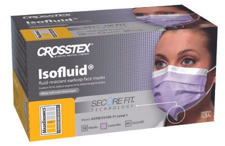 Procedure Mask Isofluid Pleated Earloops One Size Fits Most Lavender NonSterile 50/Box , 10 Box/Case ,Level 1 , Crosstex GCILVSF