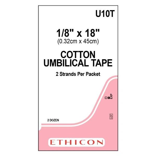 Tape Umbilical Cotton .125x18" White 24/Bx , Ethicon U10T