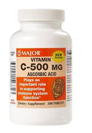 Vitamin C Supplement Ascorbic Acid 500 mg Strength Tablet 300 per Bottle , Major 00904052372