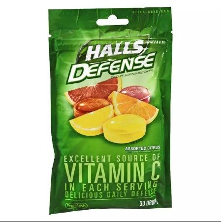 Vitamin C Supplement Halls Defense Ascorbic Acid 60 mg Strength Lozenge 30 per Bag Citus Flavor, 10 Bag/Case , Cadbury 31254662754