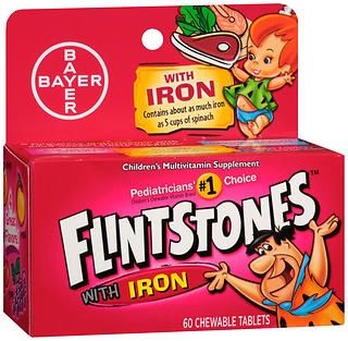 Pediatric Multivitamin Supplement Flintstones with Iron Vitamin A / Ascorbic Acid / Vitamin D / Iron 1300 IU - 60mg - 600 - 15 IU Chewable Tablet 60 per Bottle Assorted Fruit Flavors , Bayer 16500007909