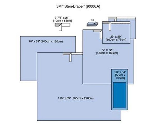 Steri-Drape Adhesive Aperture Drape, 59" x 47", Absorbent Impervious Material, Centered Oval Aperture, 20/bx, 4 bx/cs , 3M 9030