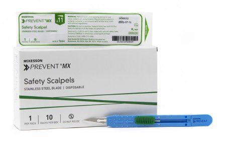 Safety Scalpel Prevent MX No. 11 Stainless Steel / Plastic Sensory Grip Handle Sterile Disposable , 100/Case , MC 1644