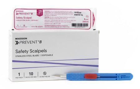 Safety Scalpel Prevent B No. 11 Stainless Steel / Plastic Sensory Grip Handle Sterile Disposable , 100/Case , MC 16-63211