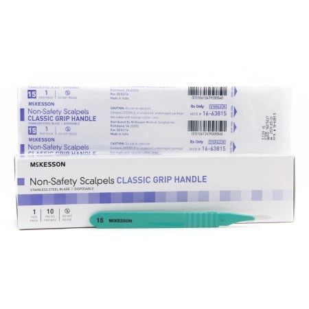 Scalpel No. 15 Stainless Steel / Plastic Classic Grip Handle Sterile Disposable, 100/Case , MC 16-63815