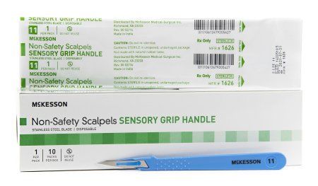 Scalpel No. 11 Stainless Steel / Plastic Sensory Grip Handle Sterile Disposable , 100/Case , MC 1626