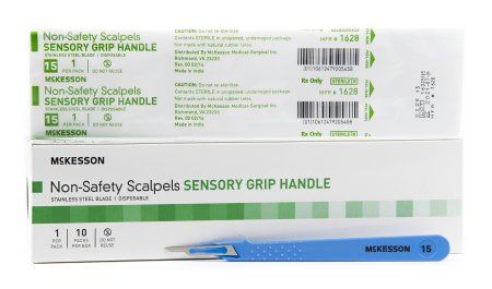 Scalpel No. 15 , Stainless Steel / Plastic Sensory Grip Handle Sterile Disposable , 100/Case , MC 1628