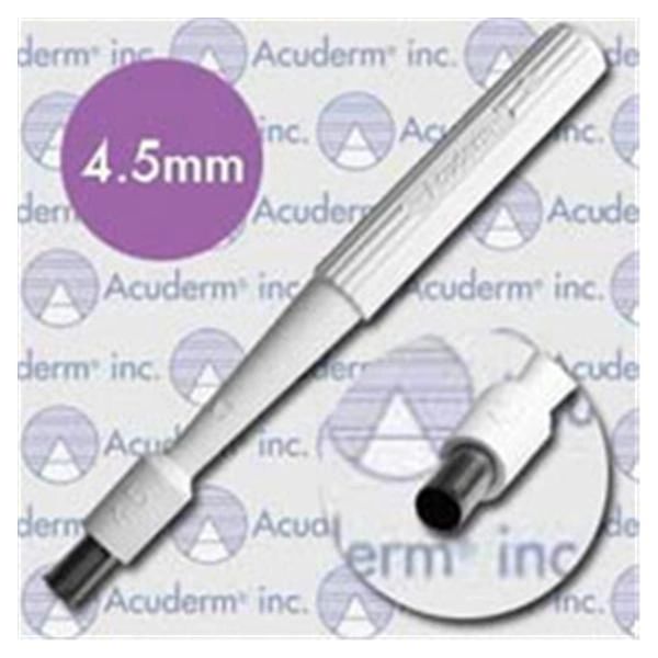 Biopsy Punch Dermal Acu-Punch 4.5mm Ribbed Hollow Handle Stainless Steel Blade Sharp Sterile Disposable 50/Box , Acuderm P4550