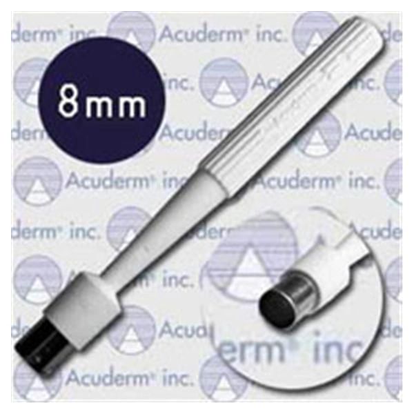 Biopsy Punch Dermal Acu-Punch 8mm Ribbed Hollow Handle Stainless Steel Blade Sharp Sterile Disposable 25/Box , Acuderm P825