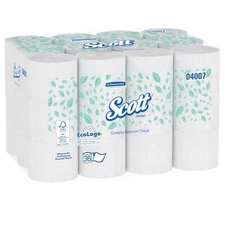 Toilet Tissue Scott Essential White 2-Ply Standard Size Coreless Roll 1000 Sheets 3-9/10 X 4 Inch , 36/Case , Kimberly Clark 04007