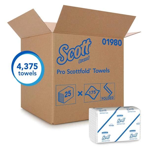 Scott Single Fold Hand Towel 9.4 in x 12.4 in 2 Ply White 4375/Case , Kimberly Clark 01980