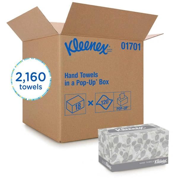 Kleenex POP-UP Single Fold Hand Towel 9 in x 10.5 in White 2160/Case , Kimberly Clark 01701