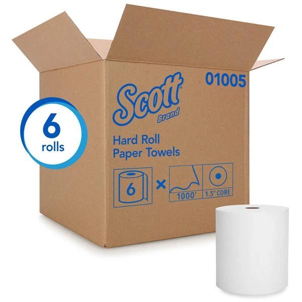 Scott Hard Towel Roll Paper 8 in x 1000 Feet White 6/Case , Kimberly Clark 01005