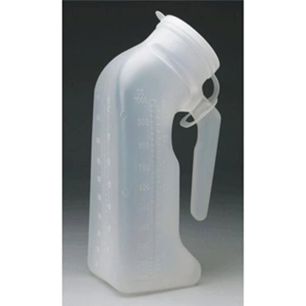 Urinal Patient 1qt Translucent Plastic Reusable Male With Handle/Cover , 50/Case , Medegen H140-01