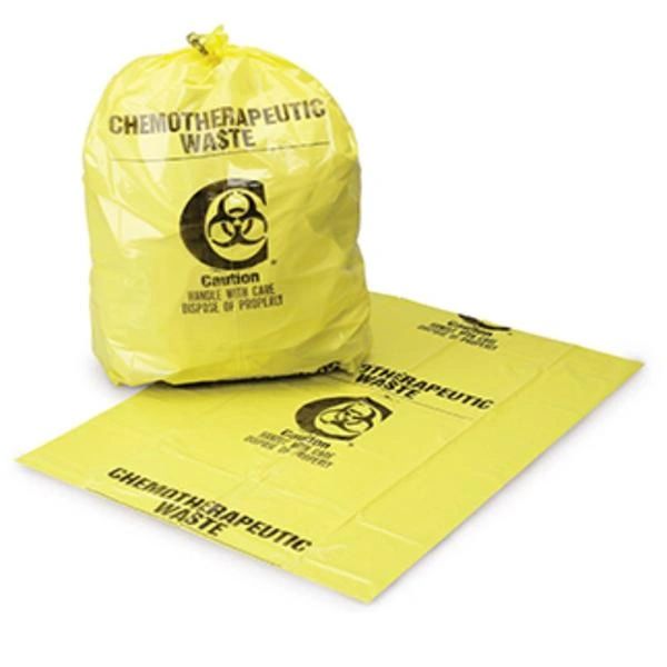 Biohazard Bag Flat Seal 30x43" 20-30gal Yellow/Black Plastic Flat Pack 10/Pack 10 Packs 3mil Symbol For Chemotherapy Waste Disposal Non-Sterile 100/Case , Medegen 4210