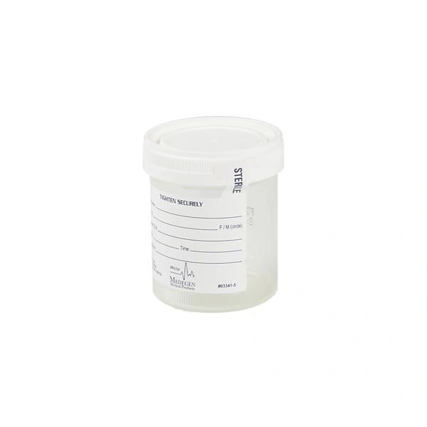 Gent-L-Kare Specimen Container 3oz With Sterility Seal/ Label Sterile White Lid Translucent 400/Case , Medegen M4937