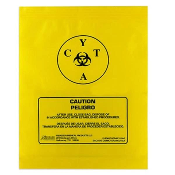 Transport Bag Zipper Closure 12x15" Yellow/Black LLDPE Film Symbol English/Spanish For Chemotherapy Specimen Non-Sterile 250/Case , Medegen 9218