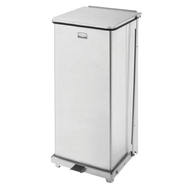 Trash Can Defenders Stainless Steel 15x15x30" Square 24gal Step-On Pedal Flat Lid Fire Resistant/Restraint Mechanism Self-Closing With Rigid Plastic Liner Silver , Rubbermaid - FGST24SSPL