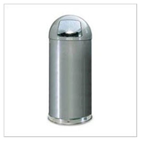 Trash Can Stainless Steel 15x15x36" Round 15gal Dome Lid Fire Resistant Self-Closing Decorative/Recessed Handles With Rigid Plastic Liner Silver , Rubbermaid - FGR1536SSSPL