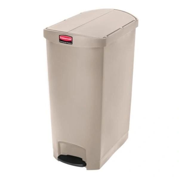 Trash Can Slim Jim Resin 25.09x15.87x32.02" Rectangle 24gal Step-On Pedal Hinge Lid Self-Closing End Step Beige , Rubbermaid - 1883553