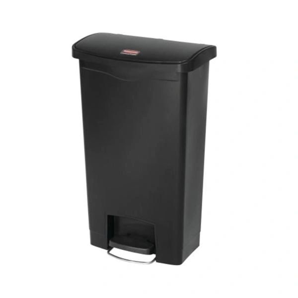 Trash Can Slim Jim Resin 17.97x11.48x28-3/10" Rectangle 13gal Step-On Pedal Hinge Lid Self-Closing Front Step Black , Rubbermaid - 1883611