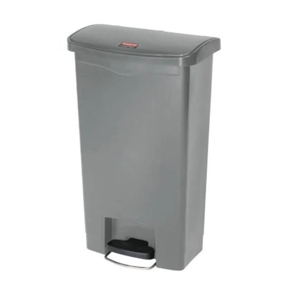 Trash Can Slim Jim Resin 17.97x11.48x28-3/10" Rectangle 13gal Step-On Pedal Hinge Lid Self-Closing Front Step Gray Each , Rubbermaid - 1883602