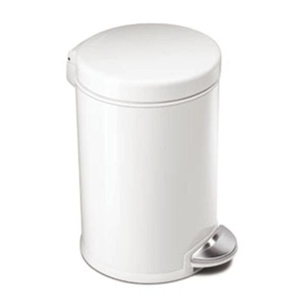 Trash Can Plastic Round 1.2gal Step-On Pedal Flat Lid Self-Closing White Each , Simple Human - 110554