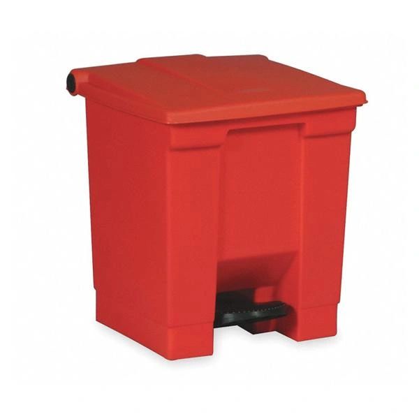 Trash Can Plastic 16-1/4x15-3/4x17.13" Rectangle 8gal Step-On Pedal Integrated Lid Self-Closing Red Each , Rubbermaid - FG614300RED