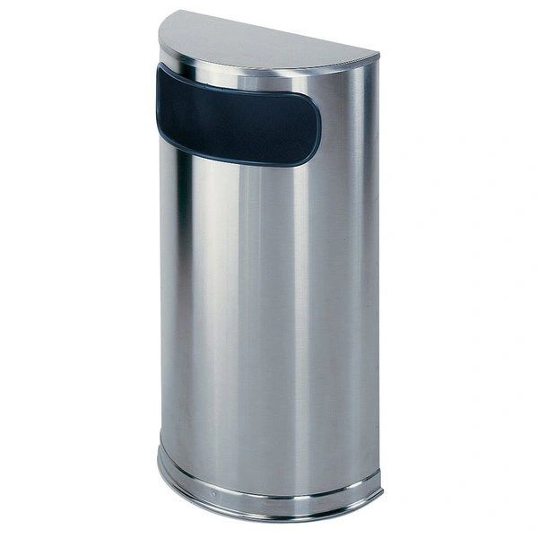 Trash Can Vinyl Trim/Steel/Satin Finish 9x18x32" Half Round 9gal Flat Lid Fire Resistant Decorative With Rigid Plastic Liner Silver , Rubbermaid - FGSO8SSSPL