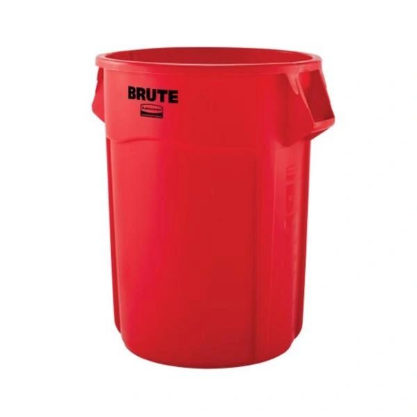 Trash Can Brute Resin 33.19x26.38" Round 55gal Integrated Cinches Vented/Rounded Handles Red 3/Case , Rubbermaid - FG265500RED