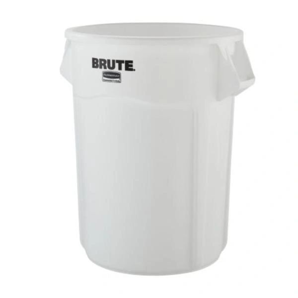 Trash Can Brute Polyethylene 33.19x26.38" Round 55gal Integrated Cinches Vented/Rounded Handles White 3/Case , Rubbermaid - FG265500WHT